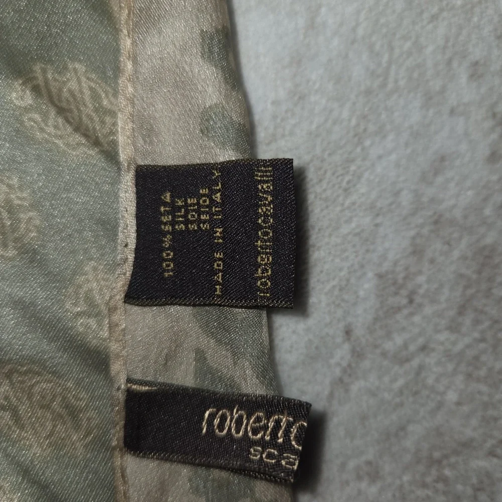 Roberto Cavalli 100% Silk Scarf Made Italy Sage Green Animal Print Large